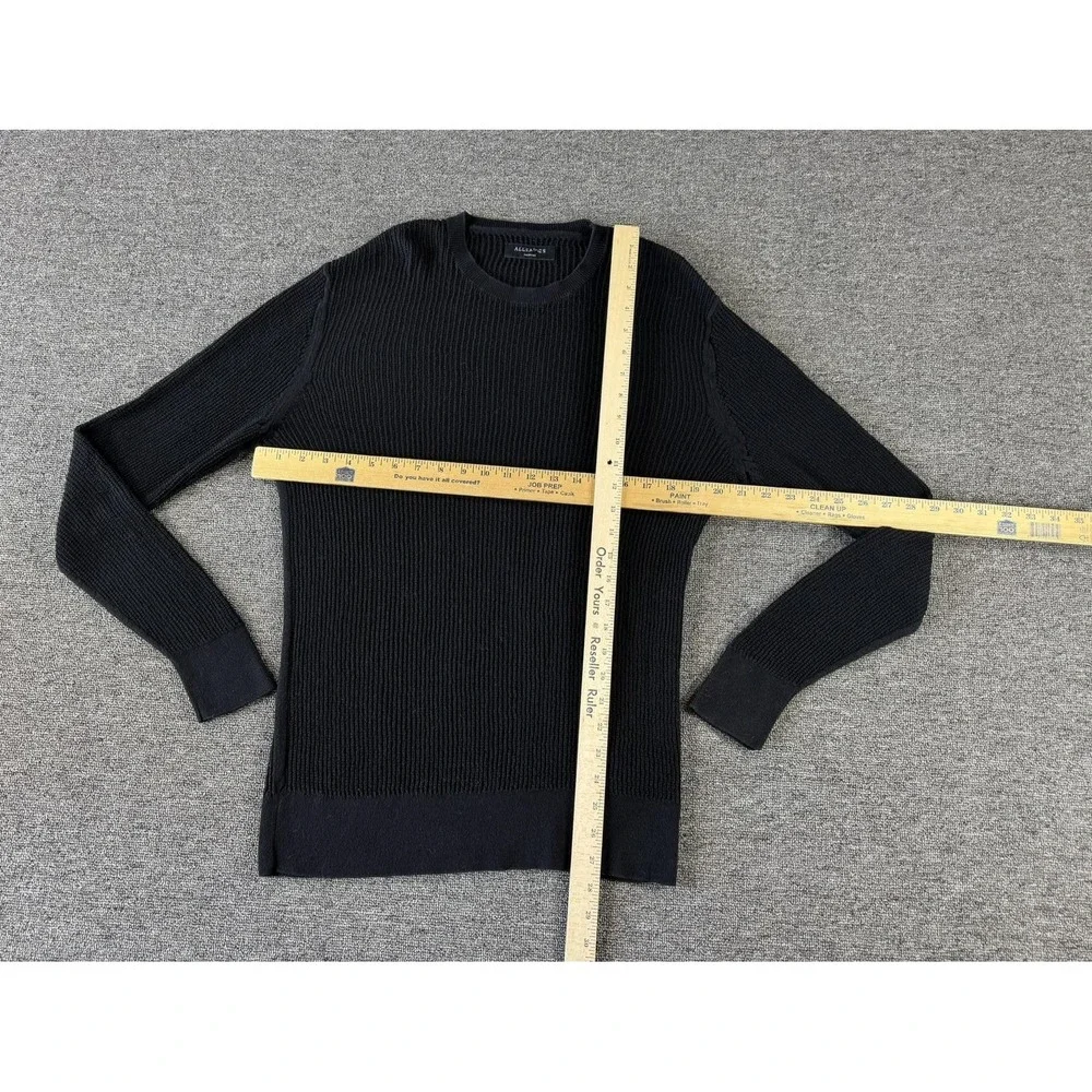 AllSaints‎ Sweater Mens Medium Black Cotton Ribbed Crewneck Knit Pullover